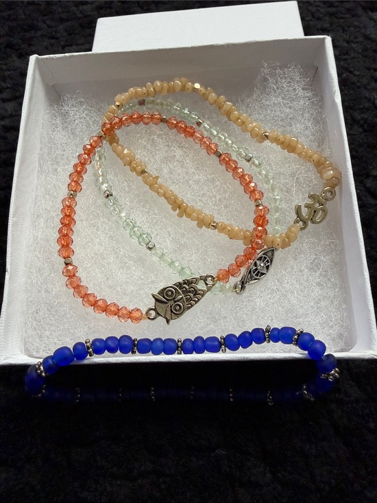 Jewelry - Set of 3 Elastic Bracelets-Owl, Om, Evil Eye